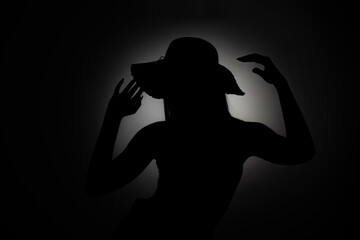 Dark silhouette of a girl with a hat