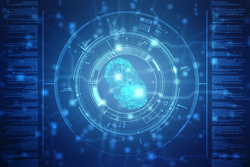 Abstract security system concept with fingerprint on technology background, Fingerprint Scanning Identification System. Biometric Authorization and Business Security Concept