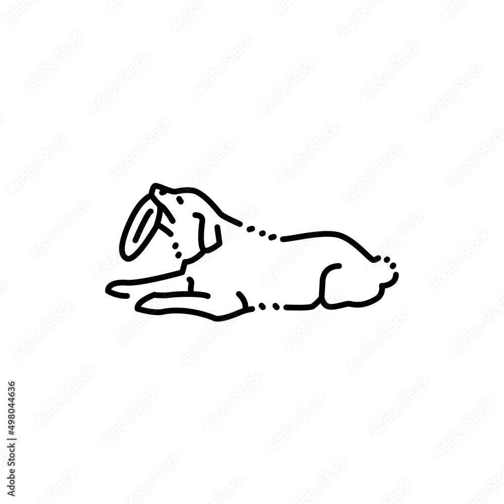 Poster golder retriever lying and holding frisbee color line icon. pictogram for web page