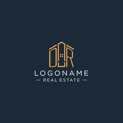 Initial letter DR logo with abstract house shape, luxury and modern real estate logo design
