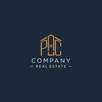 Initial letter PC logo with abstract house shape, luxury and modern real estate logo design