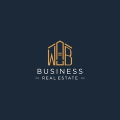 Initial letter WB logo with abstract house shape, luxury and modern real estate logo design