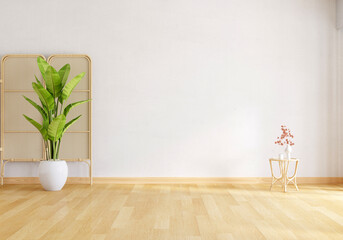 Green plant in white living room with free space, 3D rendering