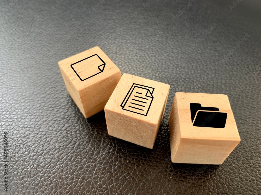 Poster file icons are arranged into folders. concept document management system or dms.