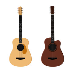 Fototapeta premium A set of cartoon acoustic guitars isolated on a white background, EPS 10 vector.