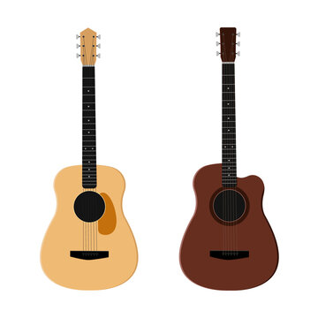 A set of cartoon acoustic guitars isolated on a white background, EPS 10 vector.