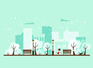 winter in the park, city park, vector illustration