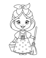 Maid coloring page. Black and white cartoon illustration