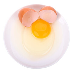 Eggshells with yolk isolated on white background