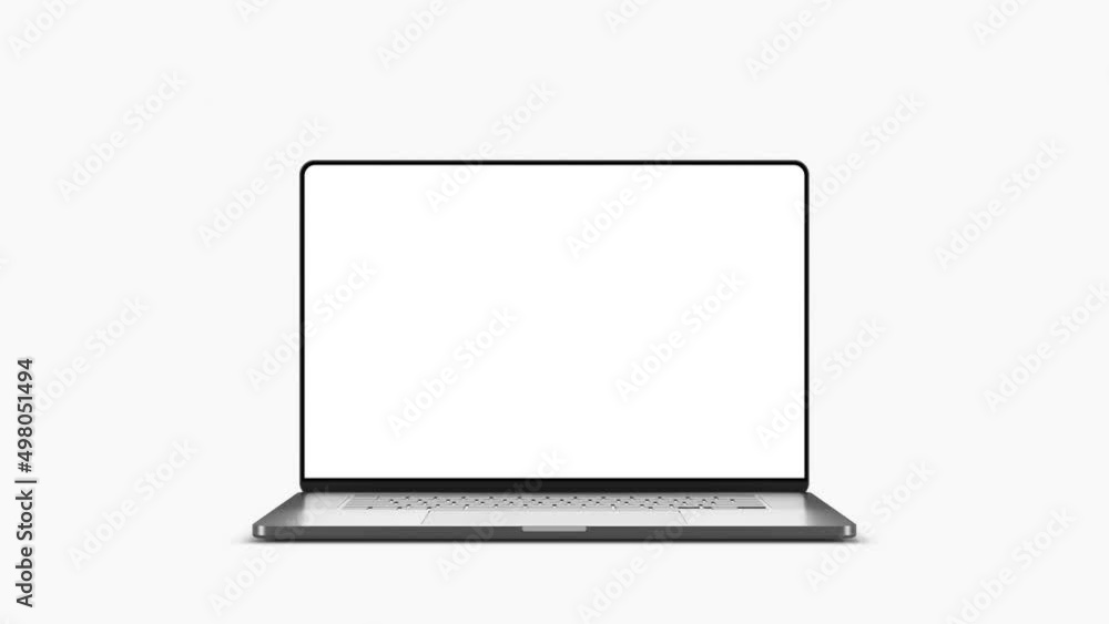 Poster laptop blank screen opening with the screen switching on - isolated on white and green screen. alpha
