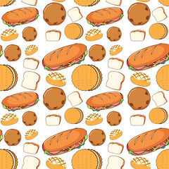 Seamless background design with bread and cookies