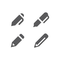 Pen and pencil black vector icon set. Simple filled icons.