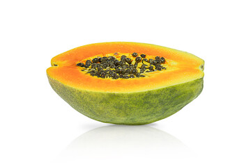 Papaya fruit cut in half isolated on the white background