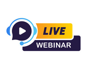 Live webinar button. Online video training.  Live streaming banner on white background. Stock design  element.