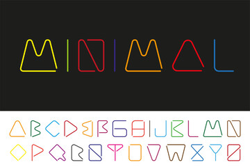 Minimalistic stylish colorful font. Vector english alphabet. Creative one line latin letters