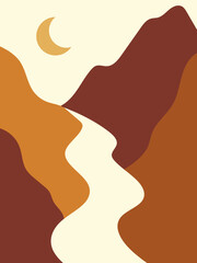 Boho with mountains and moon and river