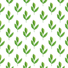 Seamless pattern green leaves on white background