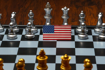 Chess board game. Concept of political conflict with USA.