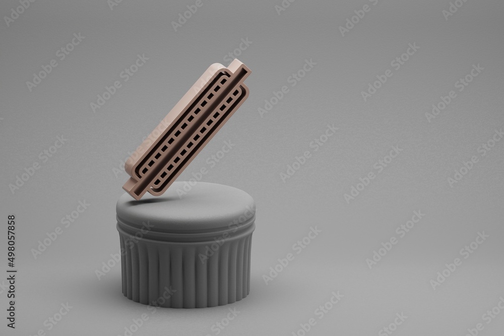 Poster Beautiful abstract illustrations musical One Harmonica symbol icons on a column and wonderful background. 3d rendering illustration. Background pattern for design.