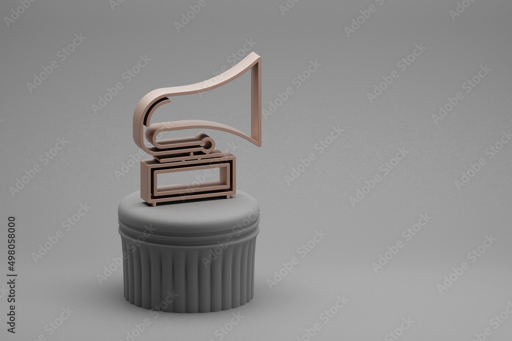 Poster Beautiful abstract illustrations musical Old Gramophone symbol icons on a column and wonderful background. 3d rendering illustration. Background pattern for design.