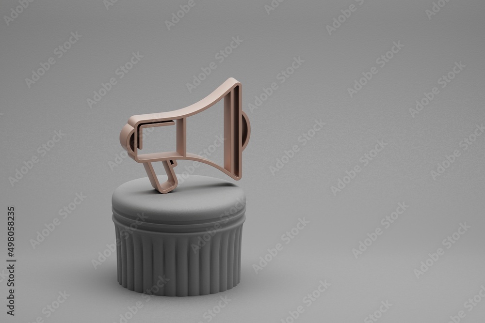 Poster Beautiful abstract illustrations musical Shout Megaphone symbol icons on a column and wonderful background. 3d rendering illustration. Background pattern for design.