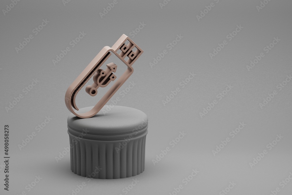 Poster Beautiful abstract illustrations musical Pendrive Device symbol icons on a column and wonderful background. 3d rendering illustration. Background pattern for design.