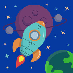 Space rocket. Line vector illustration