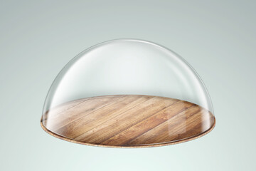 Glass dome on a light background. 3D illustration, 3D rendering.