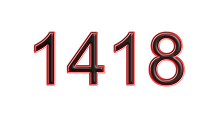 red 1418 number 3d effect white background