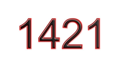 red 1421 number 3d effect white background