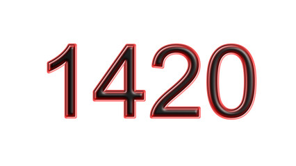 red 1420 number 3d effect white background