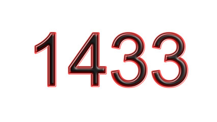 red 1433 number 3d effect white background