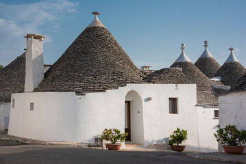 Fototapeta na wymiar Alberobello town in Italy, famous for its hictoric trullo houses