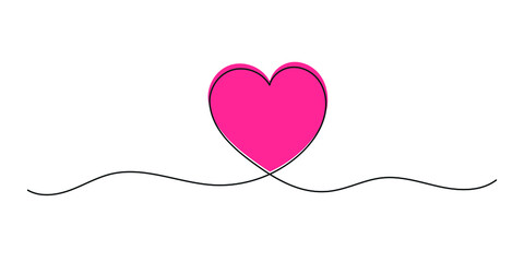 Heart continuous line art drawing. Hand drawn vector illustration in a continuous line. Line art decorative minimalism design on white background