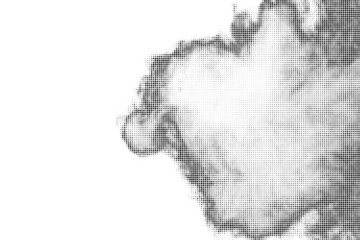 Black Halftone Texture On White Background. Modern Dotted Futuristic Backdrop. Fade Noise Overlay. Digitally Generated Image. Pop Art Style. Vector Illustration, Eps 10.