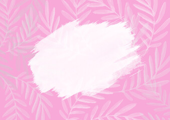 Purple Background with watercolor abstract white Splash. Colorful spring Background with white tropical leaves