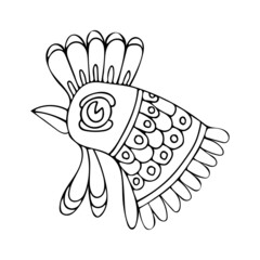 Country rooster coloring page at dawn. The head of a chicken bird. Farm animal. Hand drawn vector line drawing. Coloring book for children and adults. Black and white sketch.