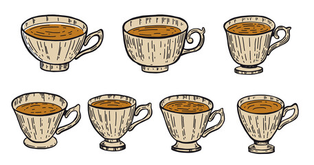 Cup of tea Hand drawn illustrations.	
