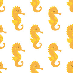 seamless pattern with seahorse in cartoon style - obrazy, fototapety, plakaty
