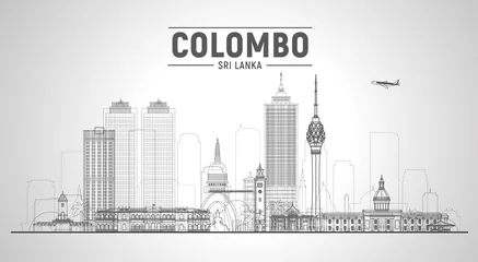 Foto op Aluminium Colombo (Sri Lanka) line skyline with panorama in sky background. Vector Illustration. Business travel and tourism concept with modern buildings. Image for presentation, banner, placard and web site. © Serhii
