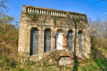 Abandoned water supply building of psychiatric asylum center Wiesloch in German