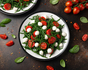 Fresh Samphire salad with cherry tomatoes and mozzarella. Healthy food.