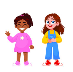 cute little children girls happy smiling
 Flat Cartoon Vector Character Illustration.
