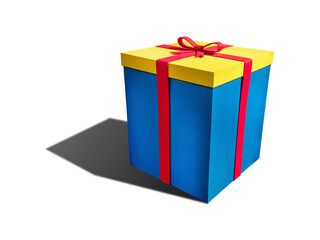 Illustrated 3D Rendering of Blue and Yellow Giftbox on White Background