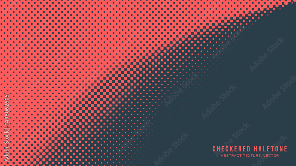 Poster smooth bend border vector checkered halftone pattern red blue abstract background. chequered rounded