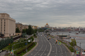 MOSCOW, RUSSIA - June 05, 2021: Panoramic view to Moscow on a cloudy day.