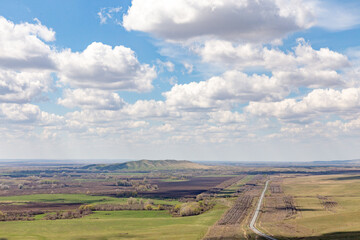 Naklejka premium Beautiful view from the Camel mountain to the snake mountain. Orenburg region, Southern Urals, Russia