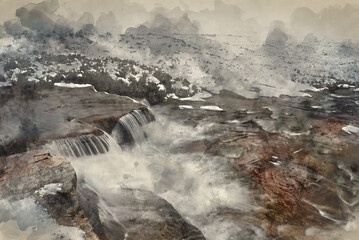 Digital watercolour painting of River Coe in Scottish Highlands - obrazy, fototapety, plakaty