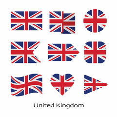 United Kingdom Flag icon set isolated on white background. Vector Illustration.