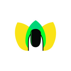 Female nail on lotus flower leaves background. Vector logo, label, emblem design element. Concept for beauty salon, manicure, cosmetic and hand care.